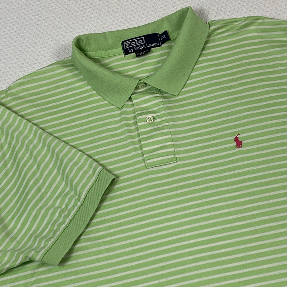 Vintage 90s Polo Ralph Lauren Shirt Mens 2XL Green White Striped Blue Tag
